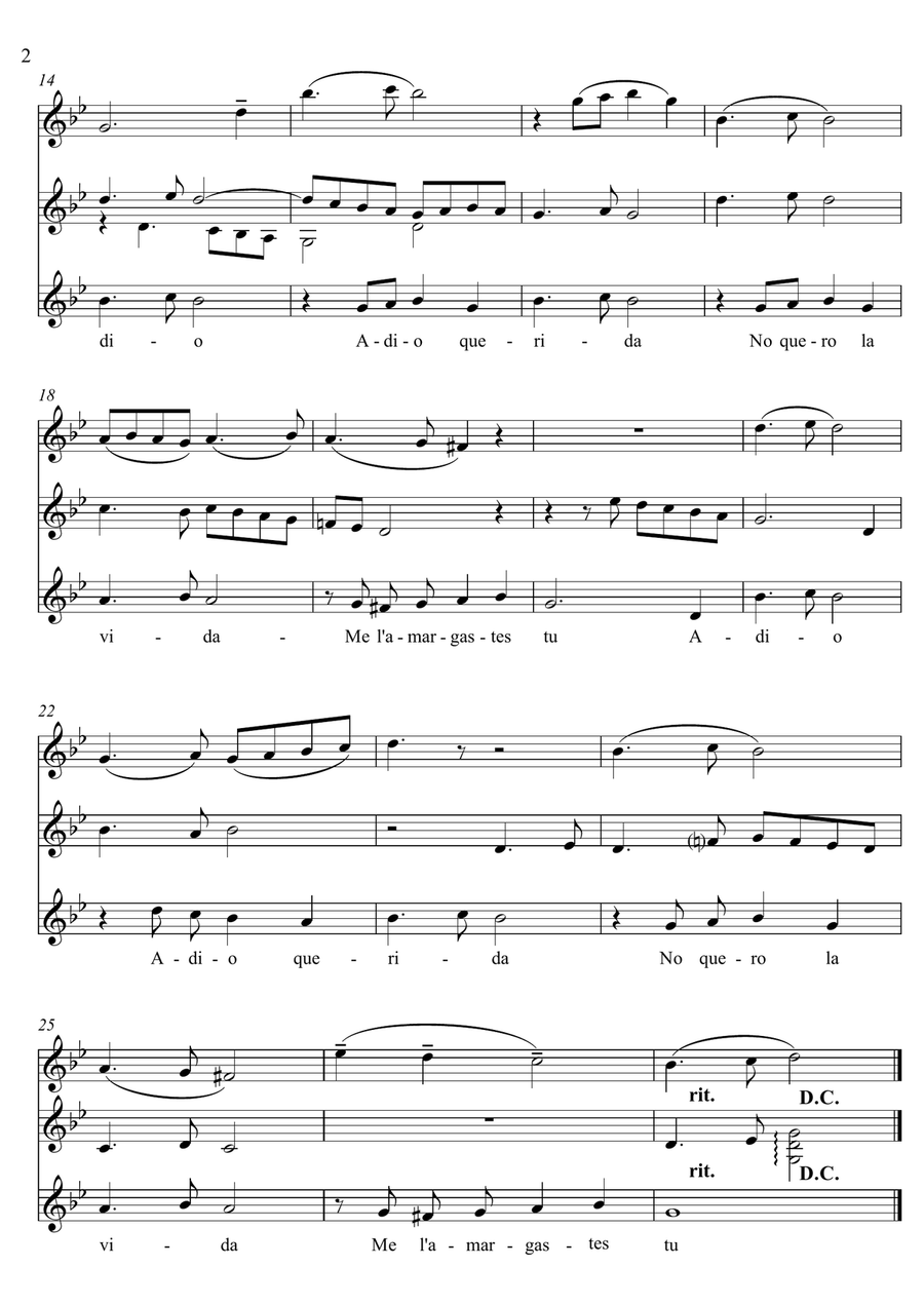 Sefardi song, Adio Querida Small Ensemble scores gallery preview page 2