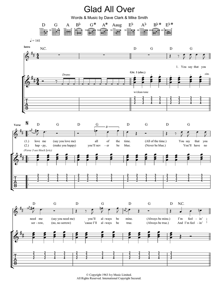 Glad All Over Acoustic Guitar scores gallery preview page 1