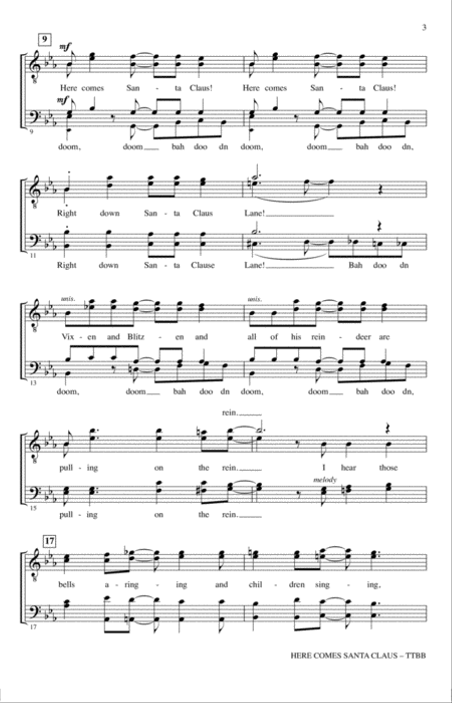 Here Comes Santa Claus (Right Down Santa Claus Lane) (Arr. Kirby Shaw) TTBB scores gallery preview page 2