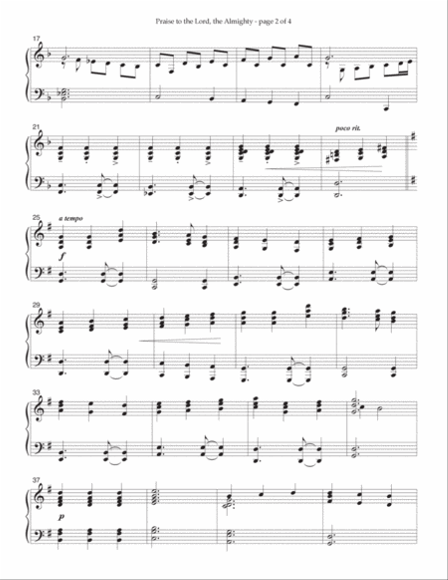 Praise to the Lord, the Almighty Piano Solo scores gallery preview page 2