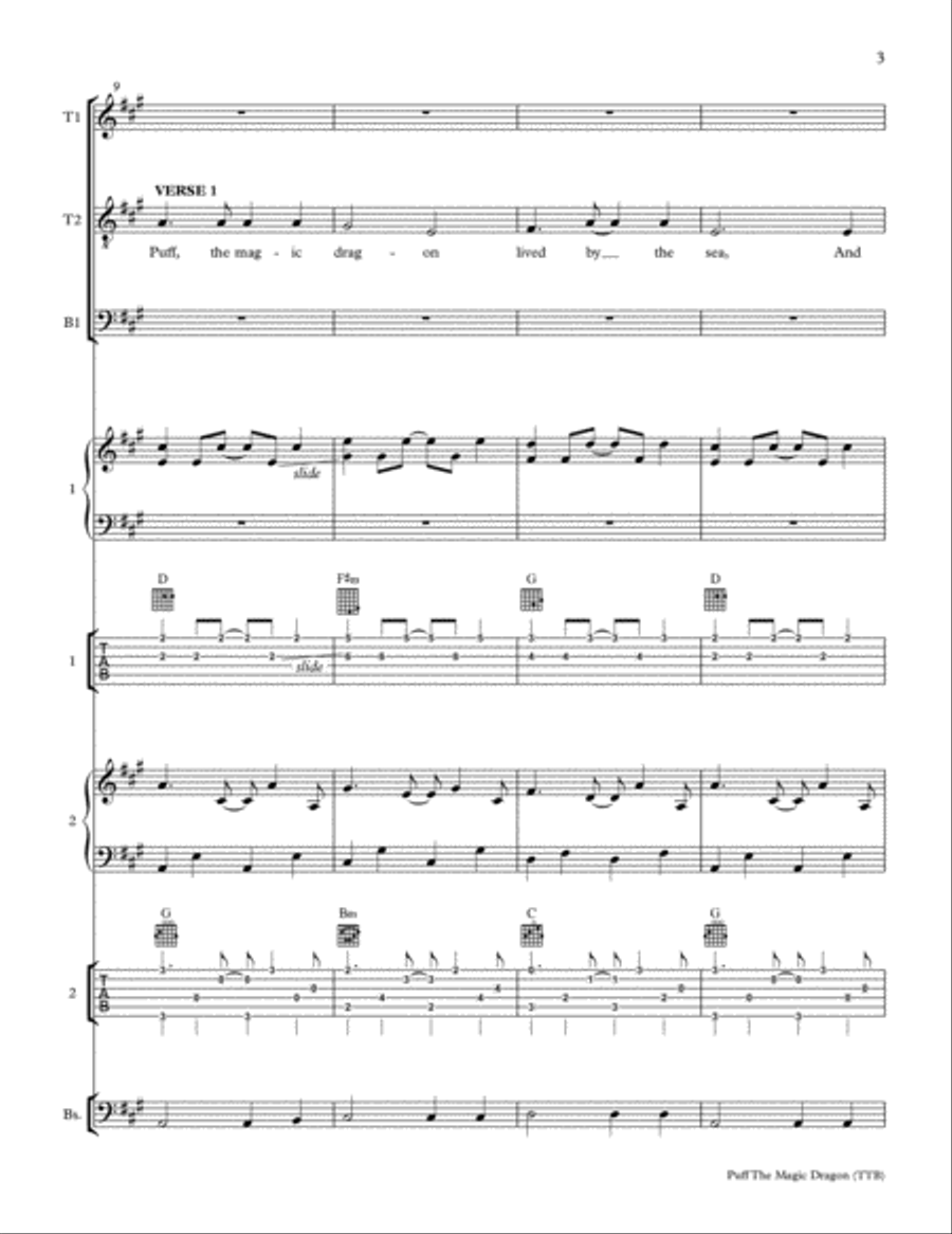 Puff The Magic Dragon Acoustic Guitar scores gallery preview page 3