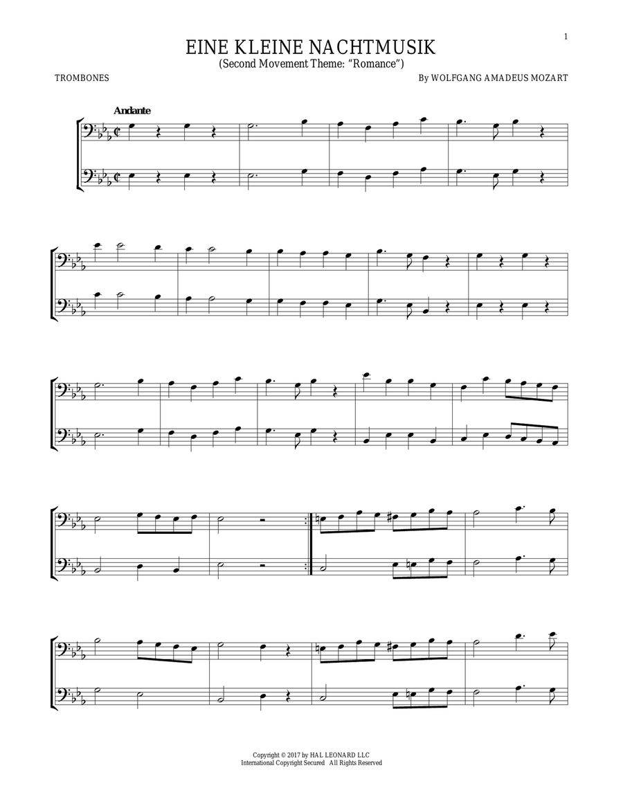 Eine Kleine Nachtmusik Trombone Duet scores gallery preview page 1