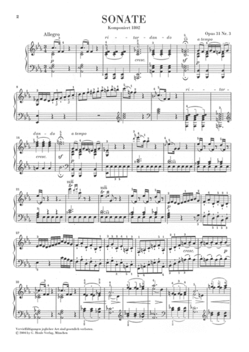 Piano Sonata No. 18 in E Flat Major Op. 31