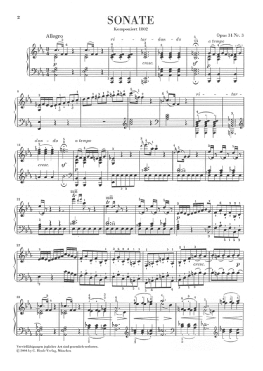 Piano Sonata No. 18 in E Flat Major Op. 31