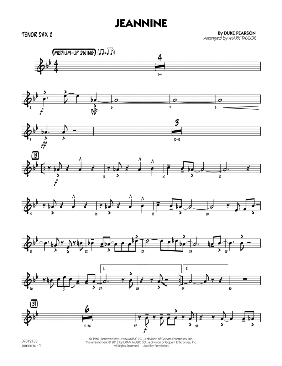 Jeannine - Tenor Sax 2 Jeannine - Tenor Sax 2 Jazz Ensemble scores gallery preview page 1