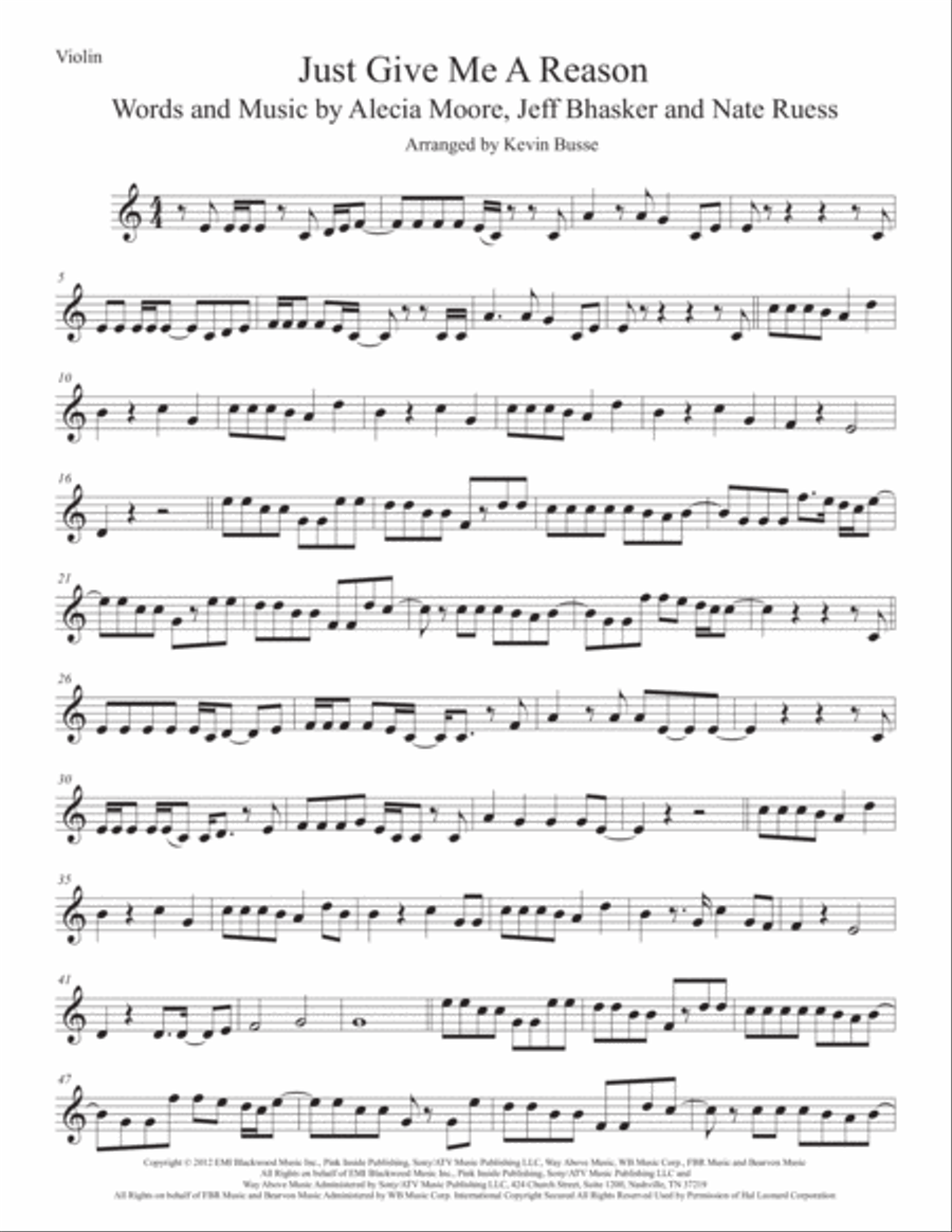Just Give Me A Reason Violin Solo scores gallery preview page 1
