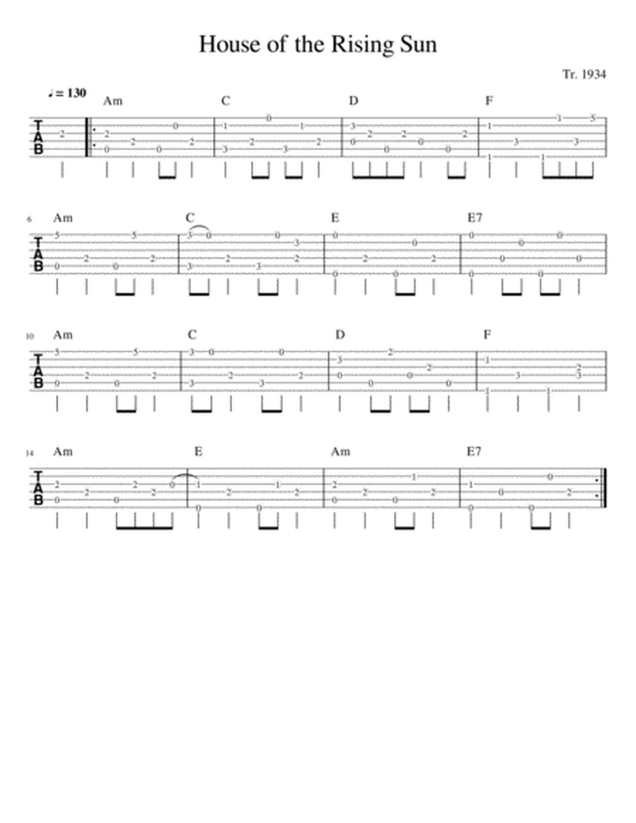 The House Of The Rising Sun - in 4/4 time - Old Time Fingerstyle Tab