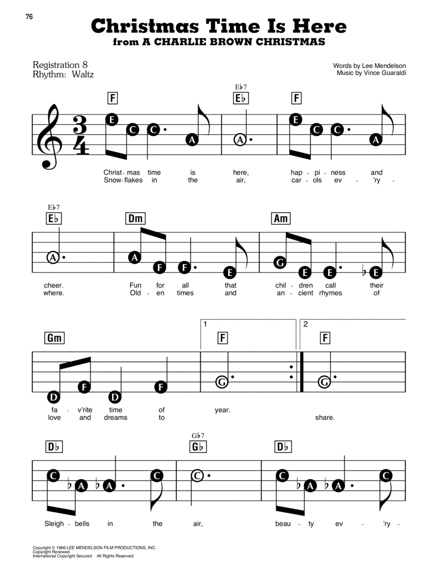 Christmas Time Is Here (from A Charlie Brown Christmas) Electronic Keyboard scores gallery preview page 1