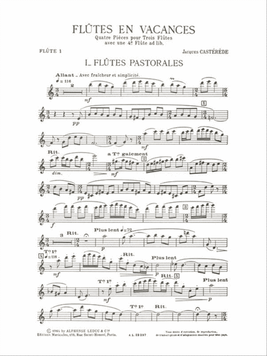 Jacques Casterede - Flutes En Vacances Pour 3 Ou 4 Flutes Flute Quartet scores gallery preview page 2