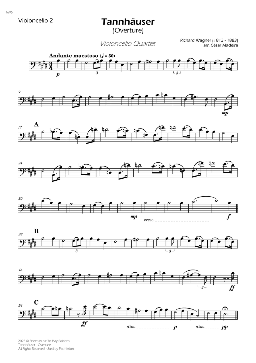 Tannhäuser (Overture) - Cello Quartet (Individual Parts) String Quartet scores gallery preview page 2