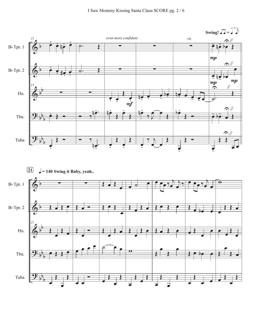 I Saw Mommy Kissing Santa Claus Brass Quintet scores gallery preview page 3