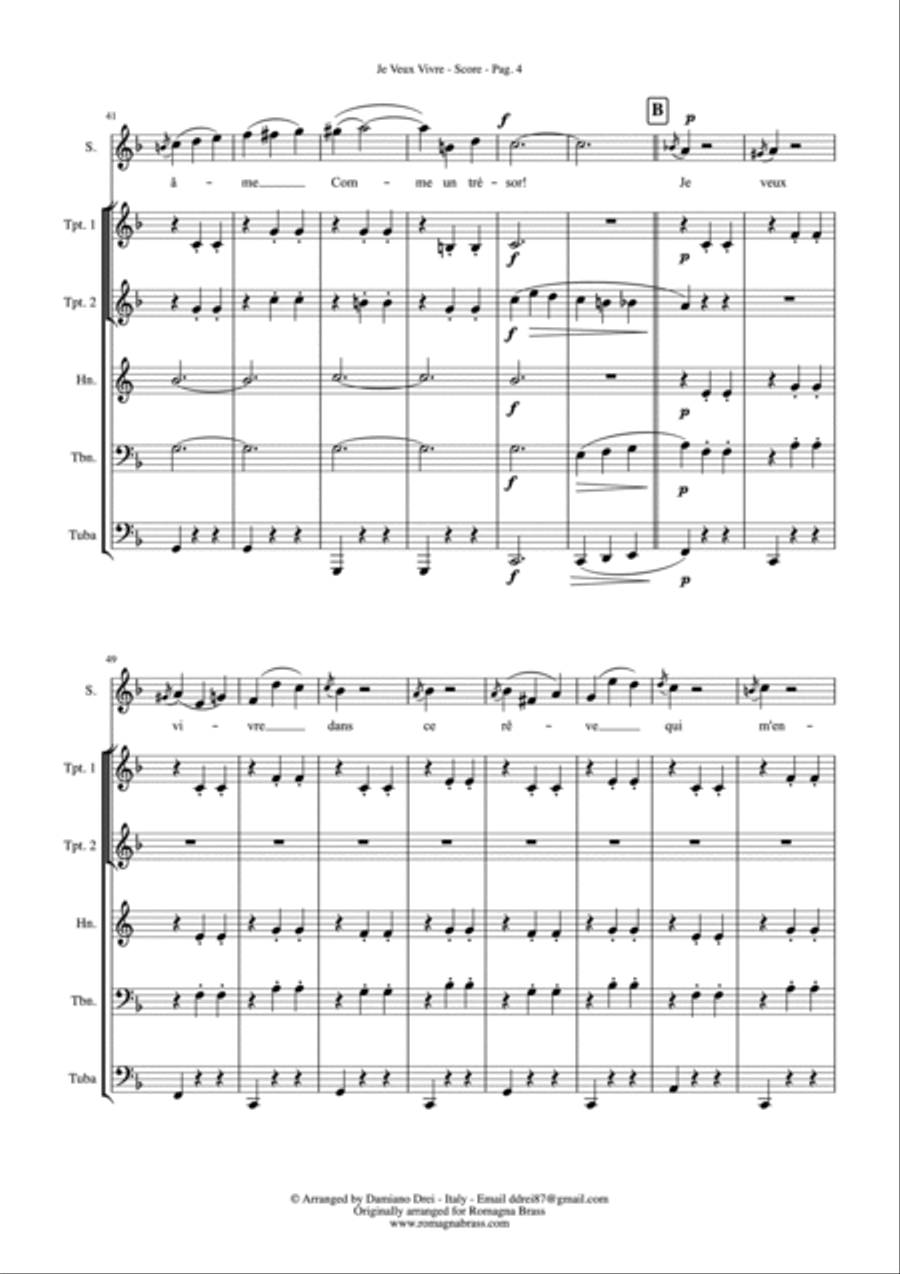 Je Veux Vivre (Romeo et Juliet) for Brass Quintet and Soloist Brass Quintet scores gallery preview page 5