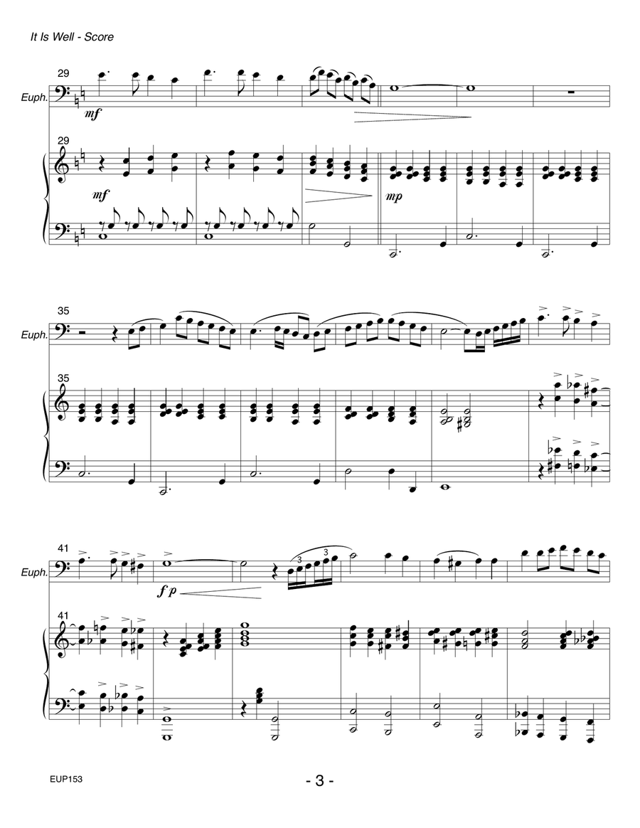 IT IS WELL WITH MY SOUL - EUPHONIUM (Trombone) SOLO with Piano Accompaniment Brass Duet scores gallery preview page 3