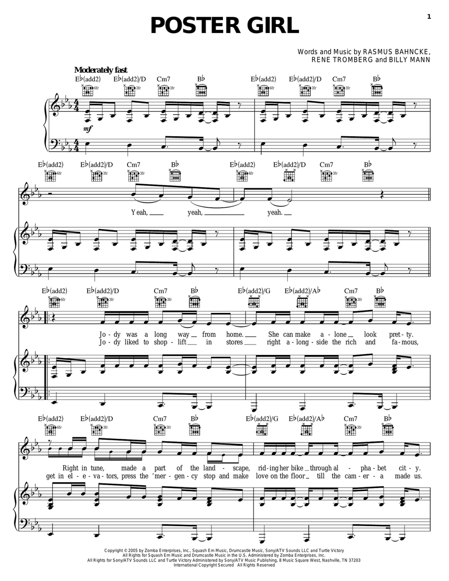 Poster Girl Piano, Vocal, Guitar scores gallery preview page 1