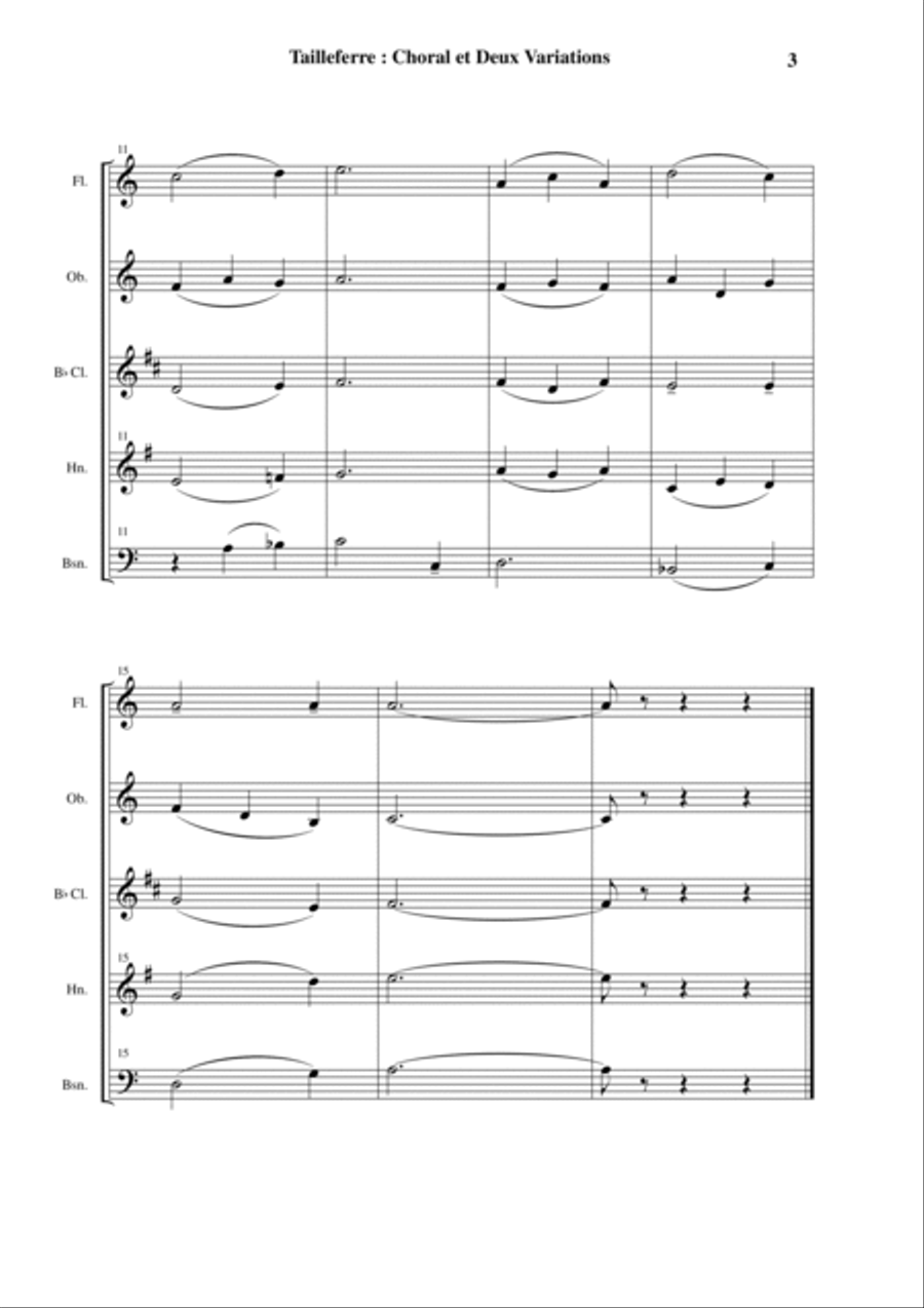 Germaine Tailleferre: Choral et Deux Variations for wind quintet Small Ensemble scores gallery preview page 3