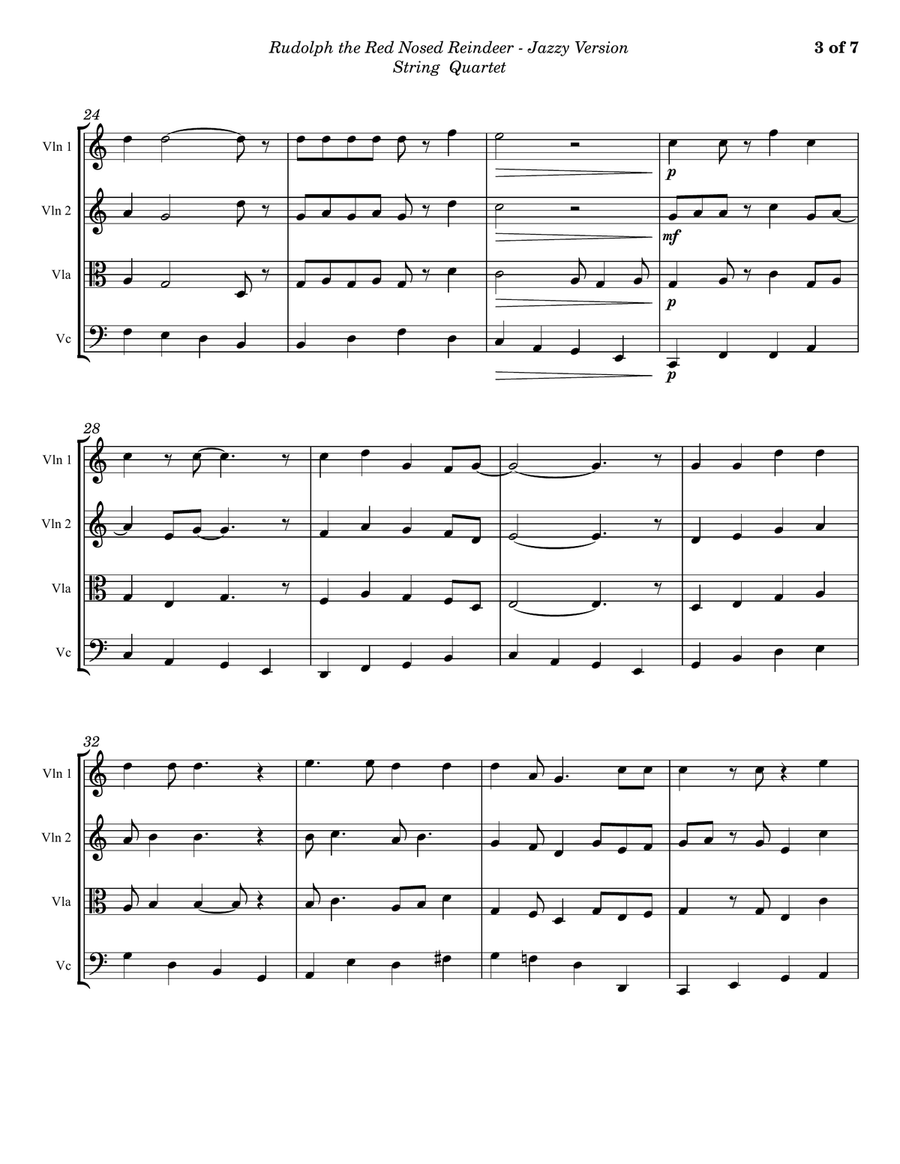 Rudolph The Red-nosed Reindeer String Quartet scores gallery preview page 3