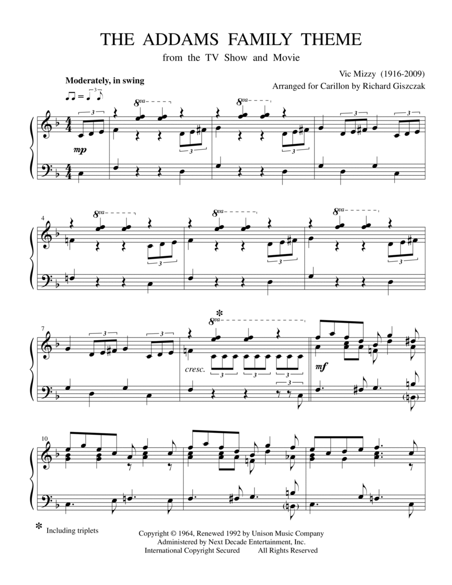 Addams Family Theme Carillon scores gallery preview page 1