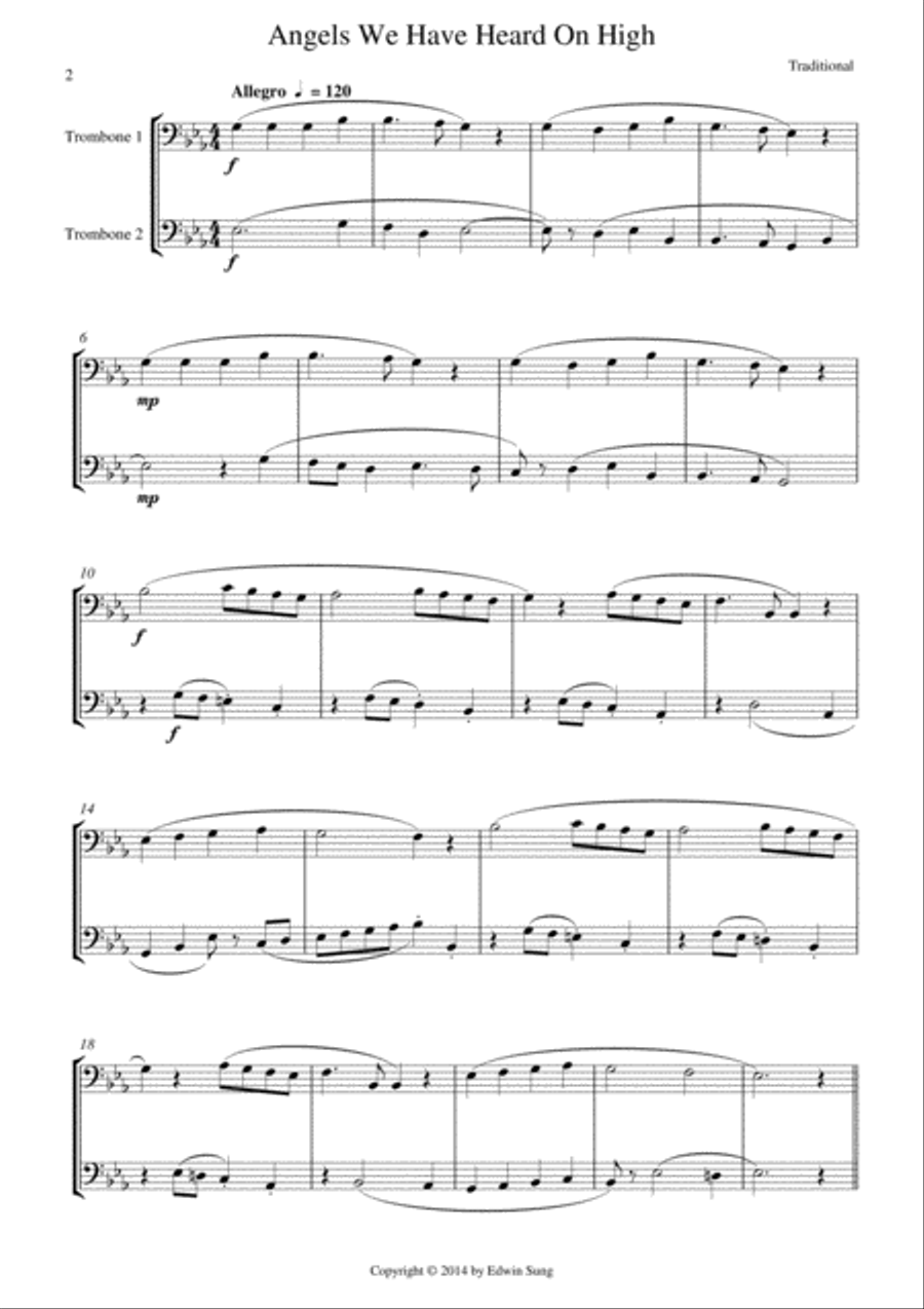 15 Popular Christmas Songs for Trombone Duet (Suitable for beginning / intermediate trombonists) Trombone Duet scores gallery preview page 2