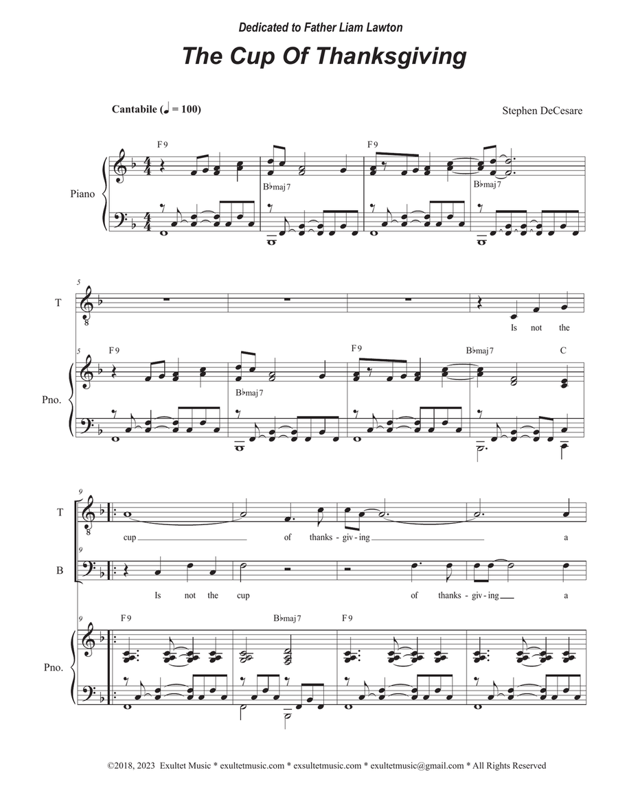 The Cup Of Thanksgiving (Duet for Tenor and Bass solo) Tenor Voice scores gallery preview page 1