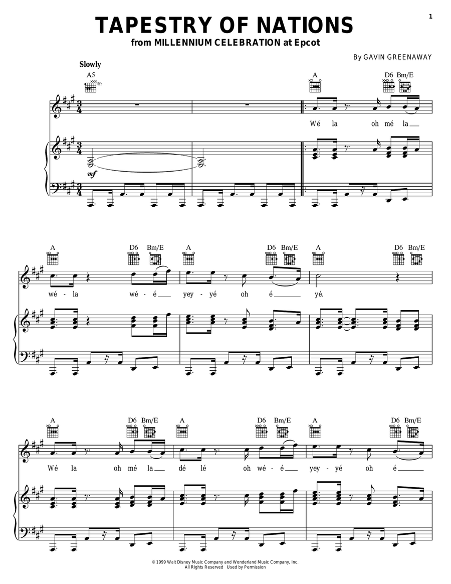 Tapestry Of Nations Piano, Vocal, Guitar scores gallery preview page 1
