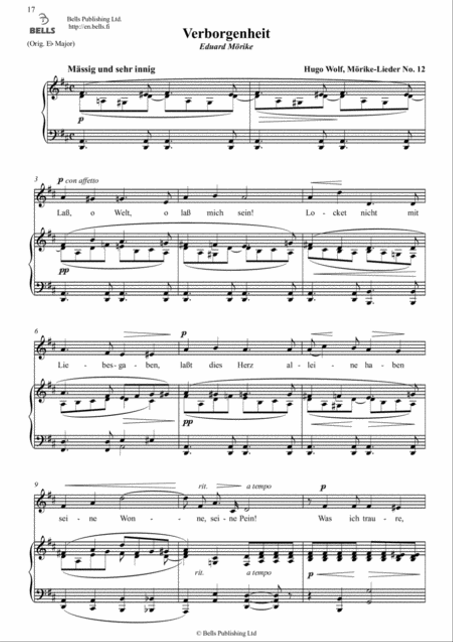 Verborgenheit (D Major) Voice Solo scores gallery preview page 1
