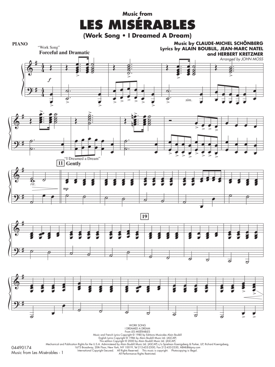 Music from Les Misérables (arr. John Moss) - Piano