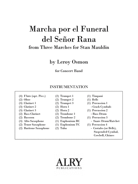 Marcha por el Funeral del Señor Rana for Concert Band