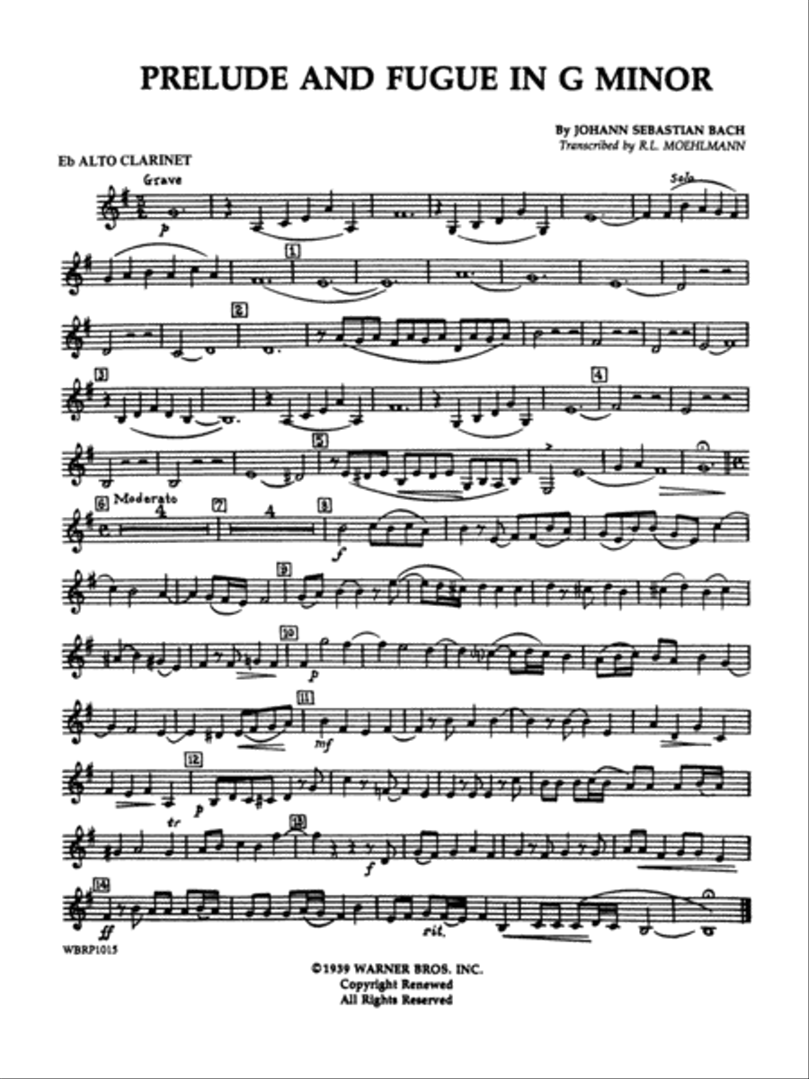 Prelude and Fugue in G Minor: E-flat Alto Clarinet Concert Band scores gallery preview page 1