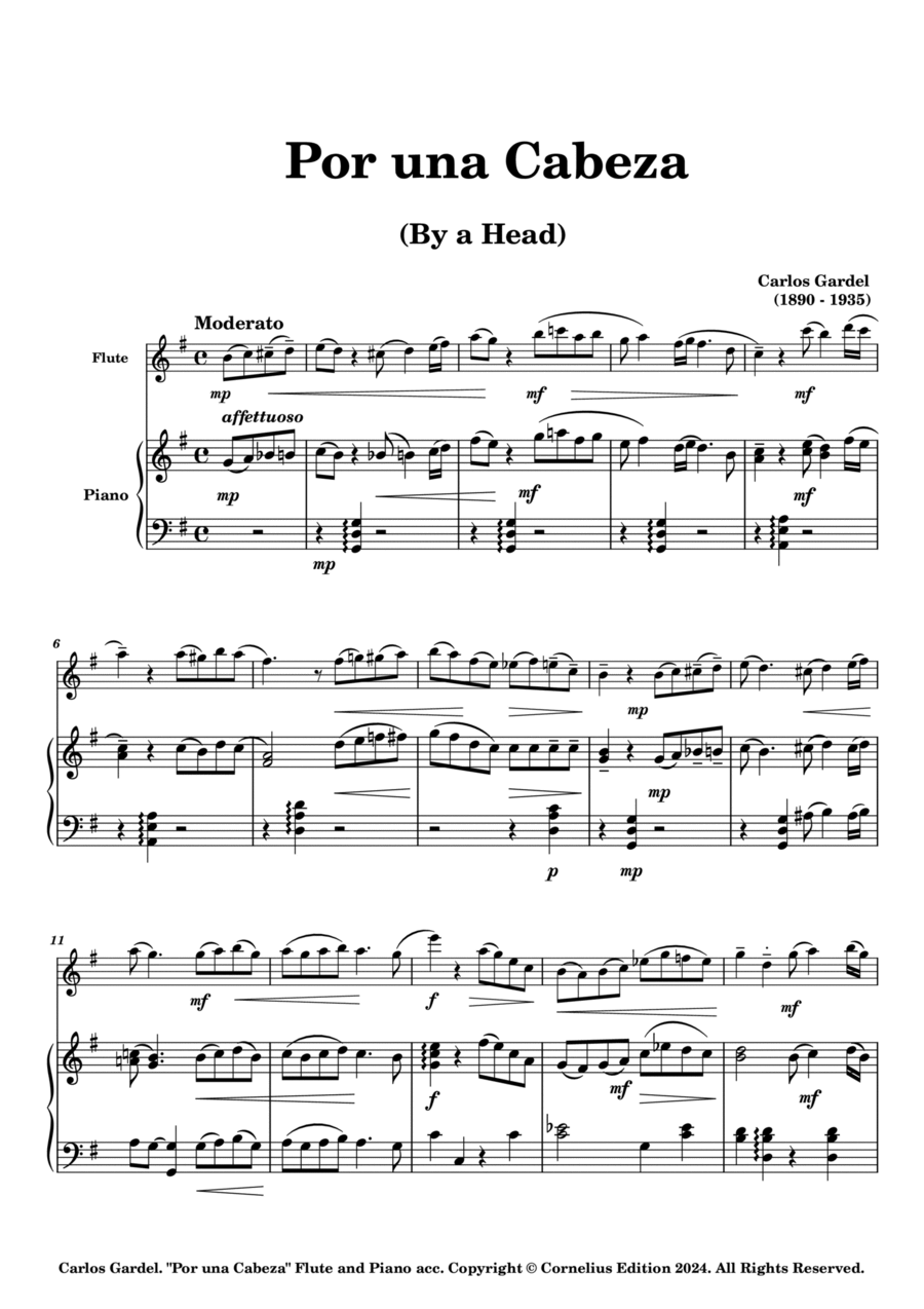 Carlos Gardel Por Una Cabeza By a Head Tango Argentino Latin Flute and Piano