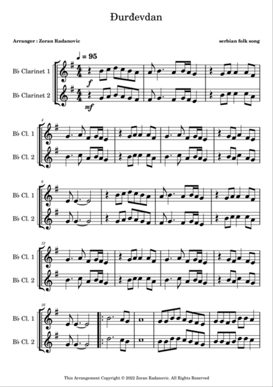 Đurđevdan - Djurdjevdan - Ederlezi - for Bb clarinet duet Clarinet Duet scores gallery preview page 3