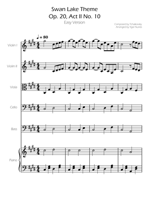 Swan Lake (theme) - Tchaikovsky - String Quintet w/ Piano Accompaniment