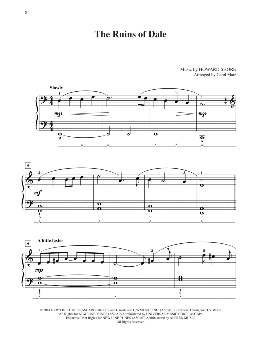 The Ruins Of Dale (from The Hobbit: The Battle of the Five Armies) (arr. Carol Matz) Easy Piano scores gallery preview page 1