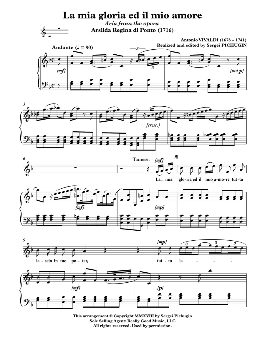 VIVALDI Antonio: La mia gloria ed il mio amore, aria from the opera 