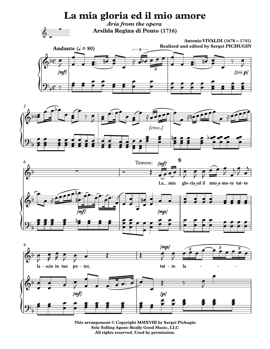 VIVALDI Antonio: La mia gloria ed il mio amore, aria from the opera "Arsilda Regina di Ponto", arran image number null