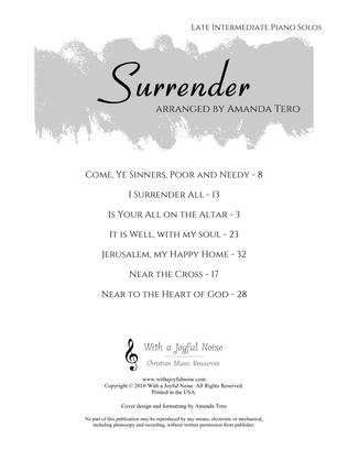 Book cover for Surrender - 7-Hymn late intermediate/early advanced Piano Solo Collection
