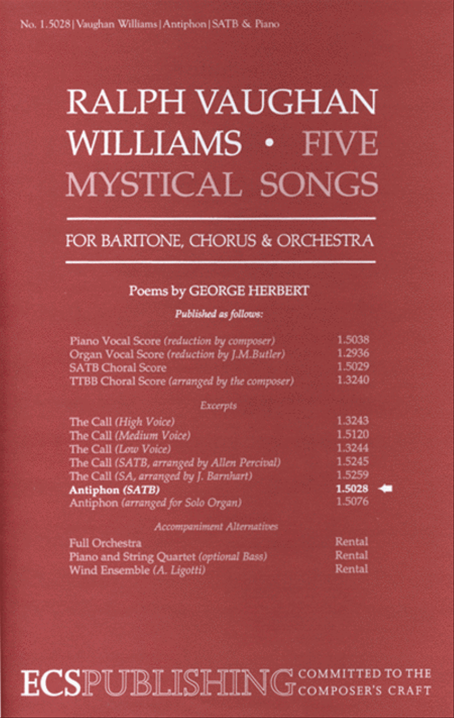 Book cover for Five Mystical Songs: Antiphon (Choral Score)