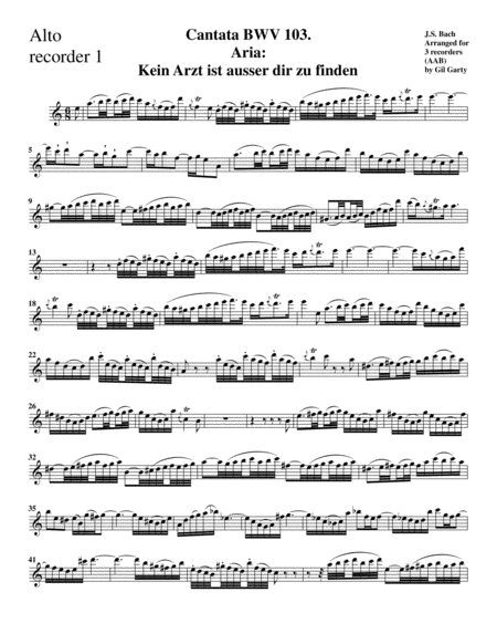 Aria: Kein Arzt ist ausser dir zu finden from Cantata BWV 103 (arrangement for 3 recorders)