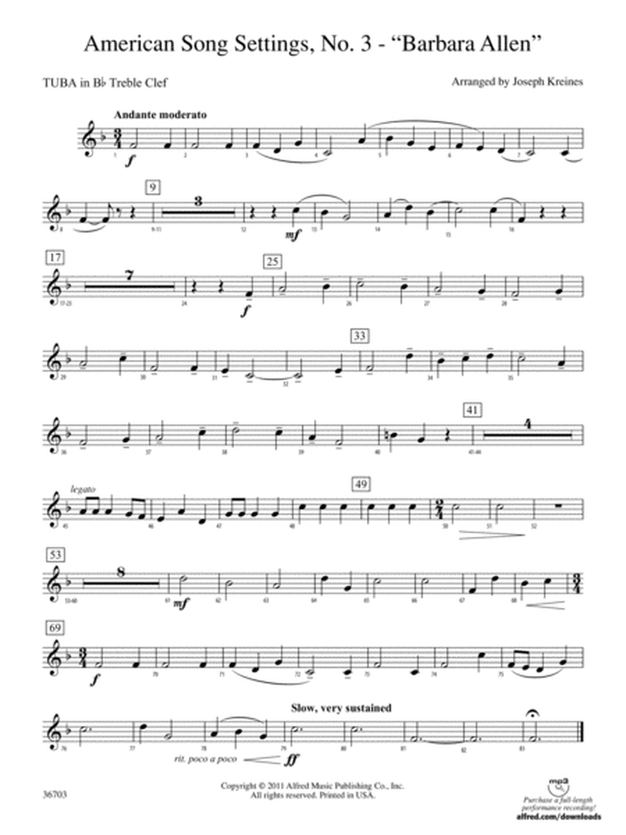 American Song Settings, No. 3 "Barbara Allen": (wp) B-flat Tuba T.C.