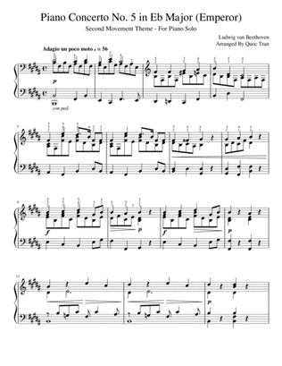 Adagio From Beethoven's Emperor Concerto - For Piano Solo (Advanced)