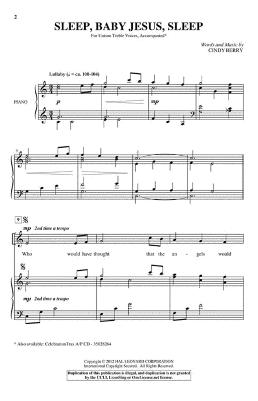 Sleep, Baby Jesus, Sleep Sleep, Baby Jesus, Sleep Unison Choir scores gallery preview page 2