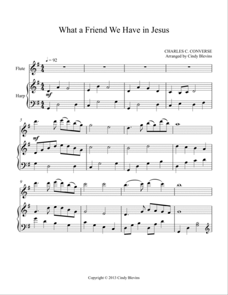What A Friend We Have In Jesus, for Harp and Flute Flute scores gallery preview page 2