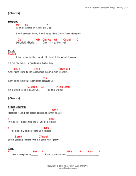 I Am a Carpenter (Joseph's Song) [Lyrics/Chords in F and in D, capo 3] image number null