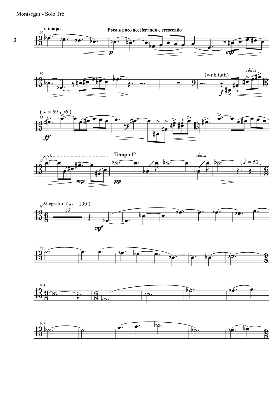 Montsegur, The Cathar Tragedy, symphonic poem for solo trombone and orchestra - PARTS Small Ensemble scores gallery preview page 3