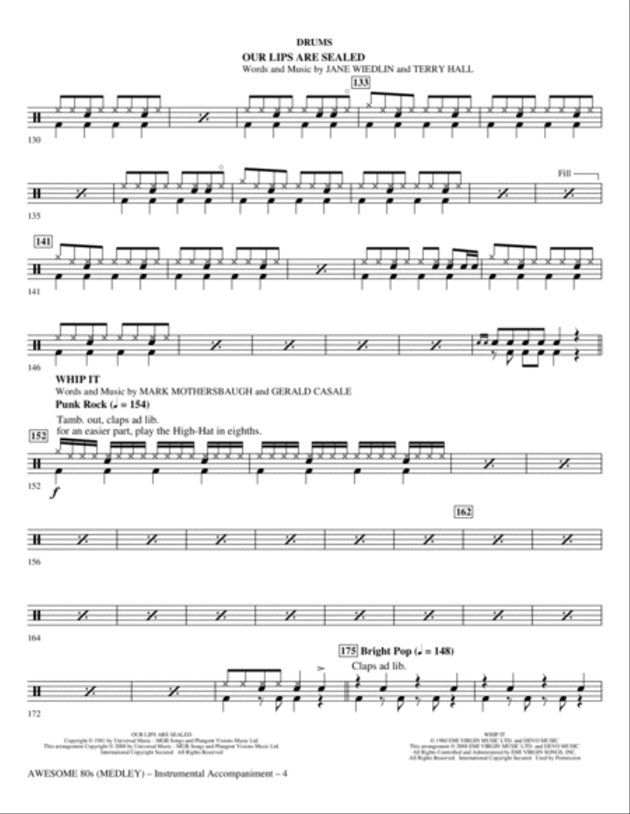Awesome '80s (Medley) - Drums Choir scores gallery preview page 4