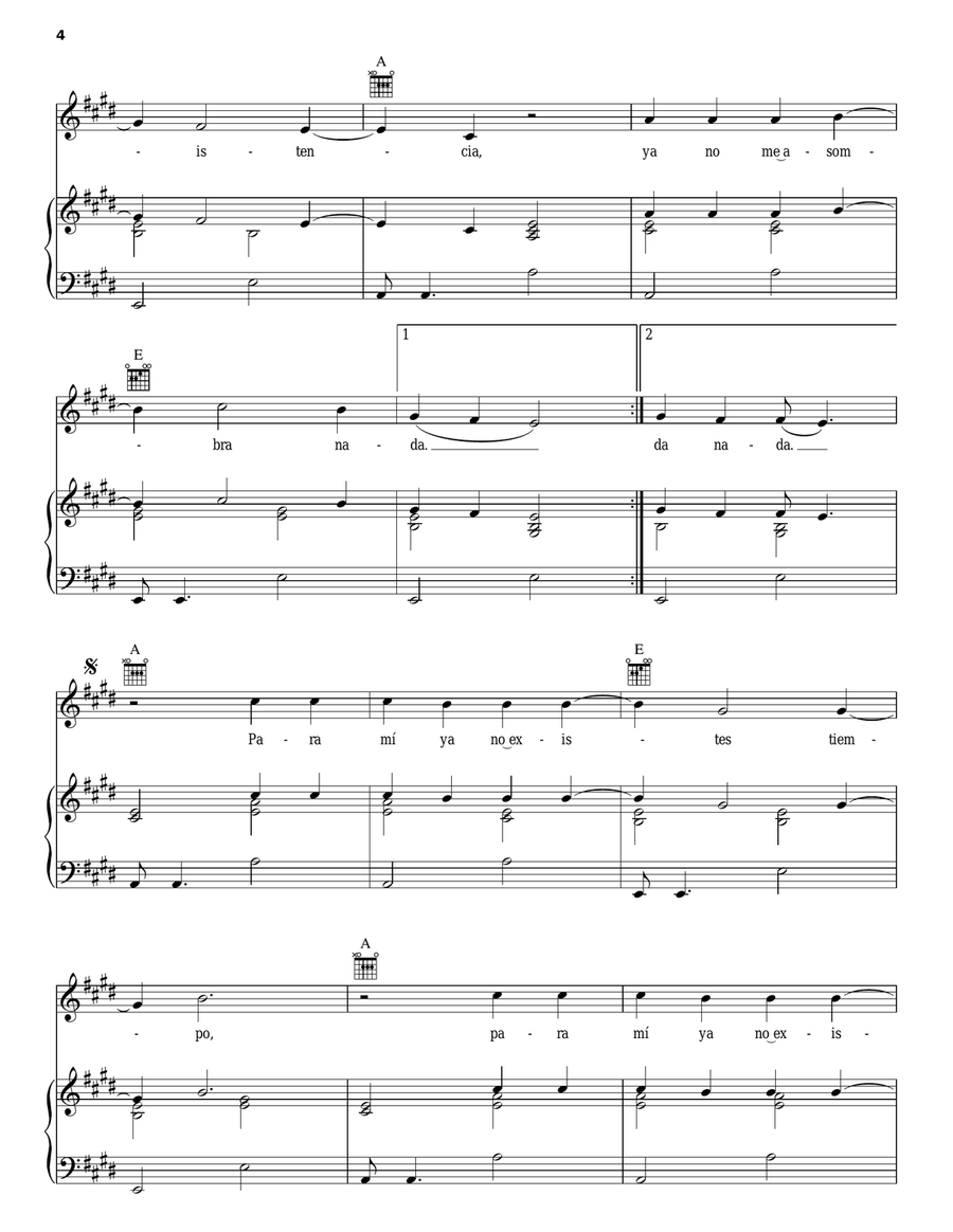 Nada Piano, Vocal, Guitar scores gallery preview page 4