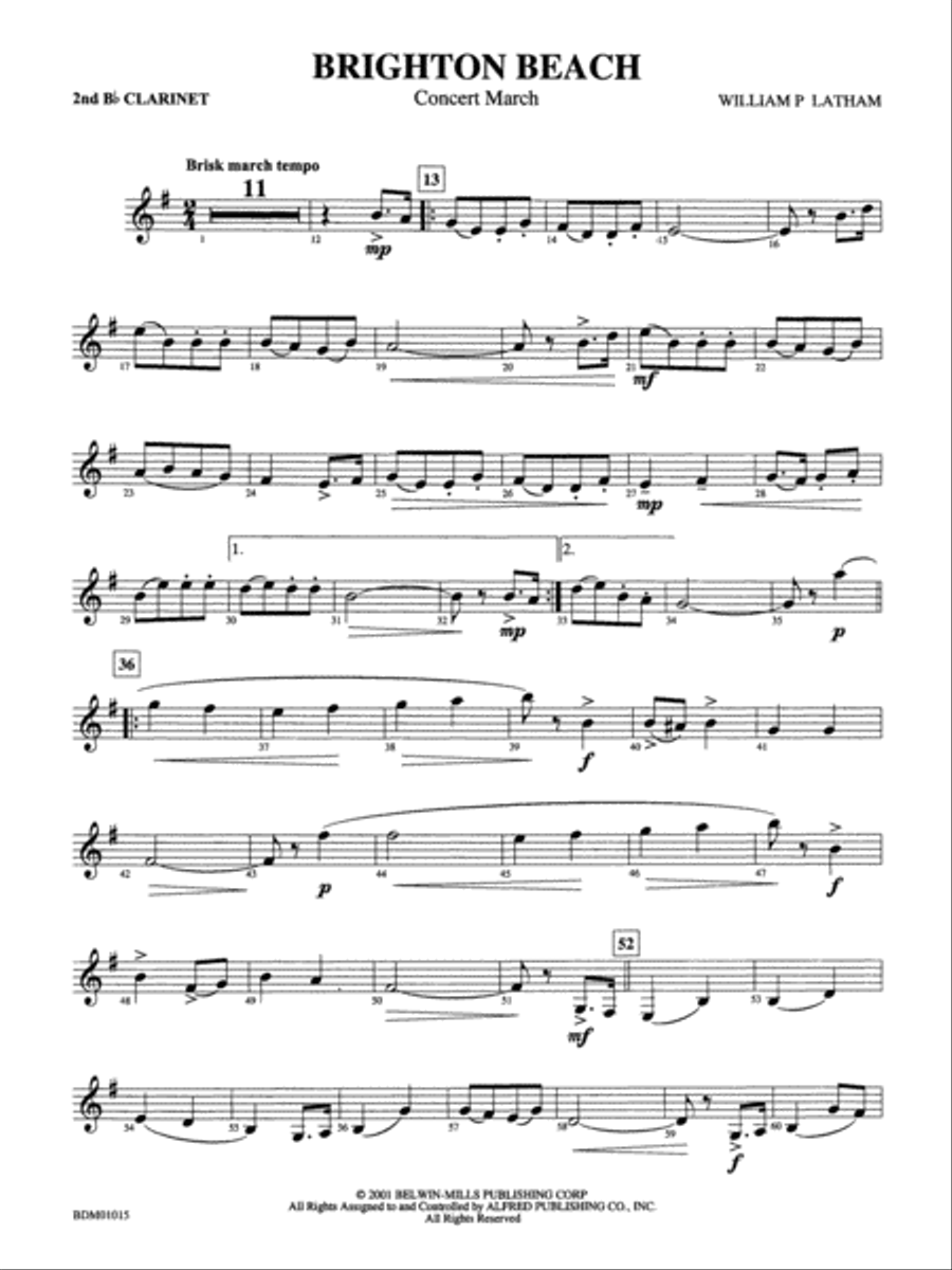 Brighton Beach (Concert March): 2nd B-flat Clarinet Concert Band scores gallery preview page 1
