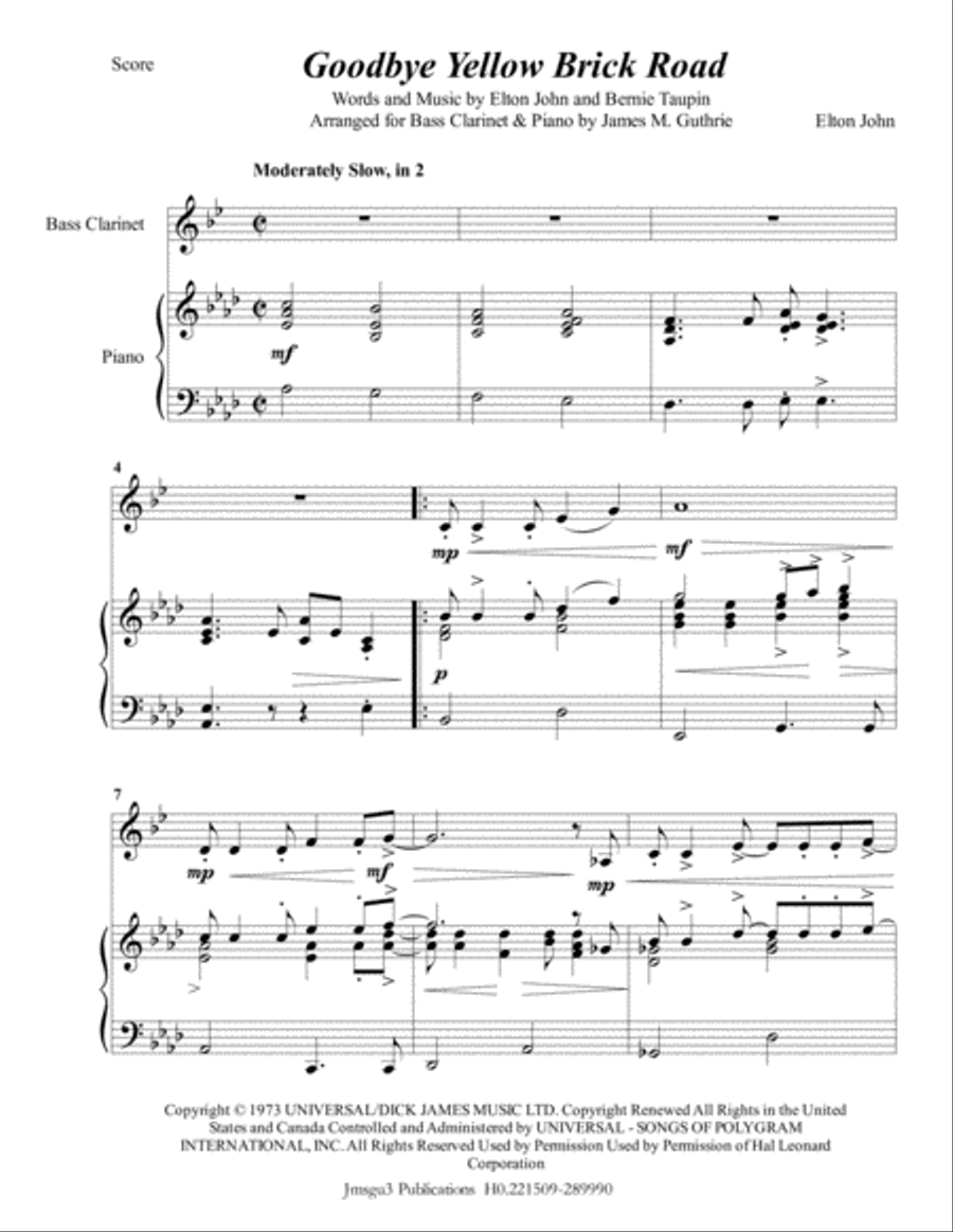 Goodbye Yellow Brick Road Bass Clarinet scores gallery preview page 1