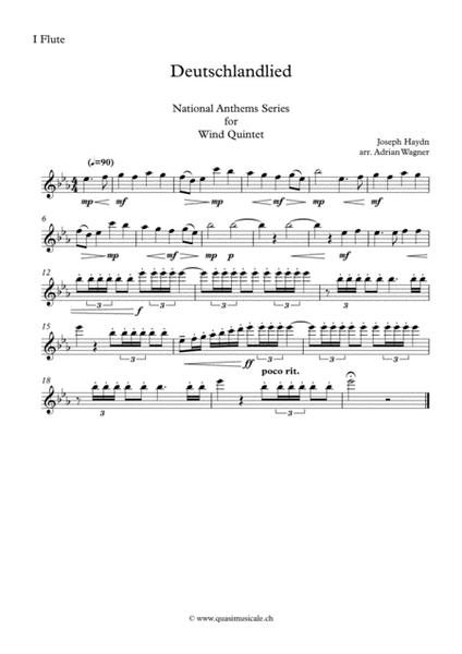 Deutschlandlied (National Anthem of Germany) Wind Quintet arr. Adrian Wagner image number null