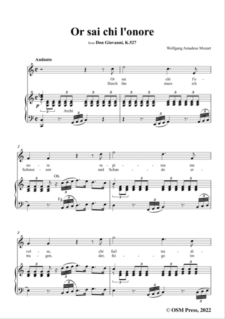 Mozart-Or sai chi l'onore(Aria),in C Major Voice Solo scores gallery preview page 3