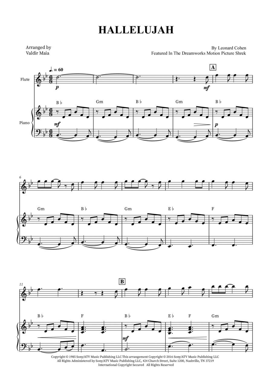 Hallelujah Flute Solo scores gallery preview page 1